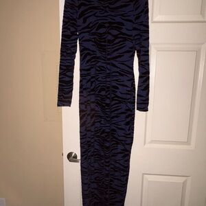 Fashion Nova Black and Blue Long Sleeve Dress mesh